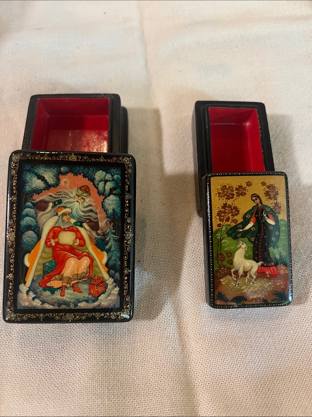 Vintage USSR Russian Painted Mini Trinket Boxes